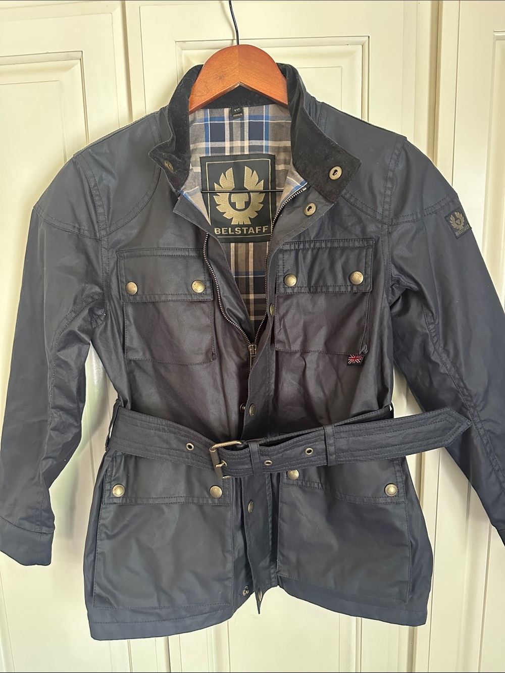 🇬🇧 🏍️ Belstaff Women's Roadmaster Icon Navy Waxed Cotton Belted Moto Jacket
